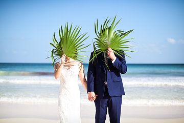 Beach wedding couple