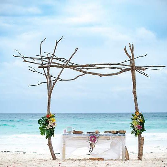 Tulum beach driftwood Wedding arbor